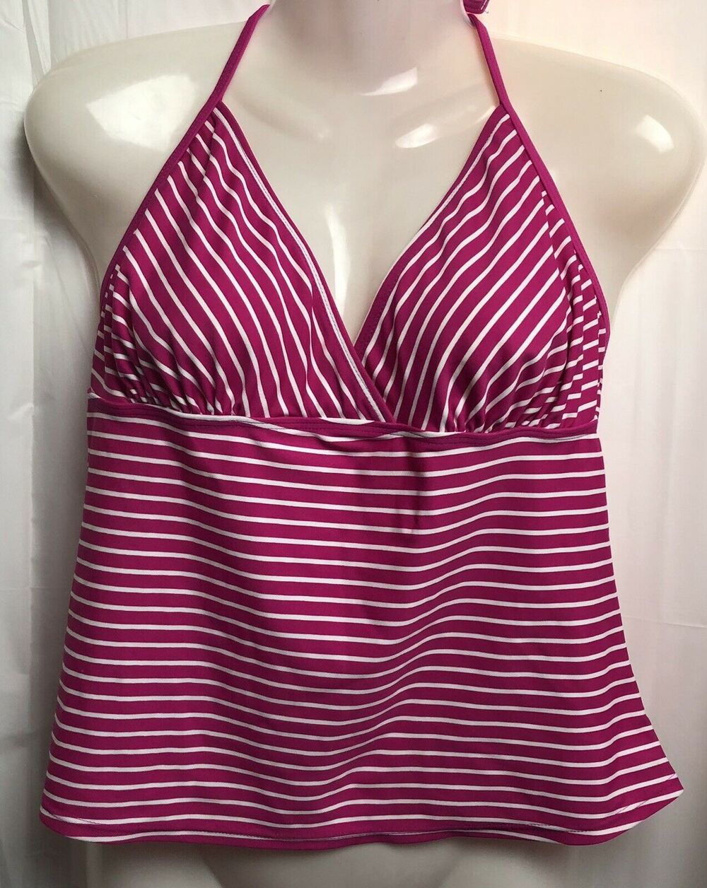 Newport News Tankini Top Women 14 Pink Striped Halter Triangle Stretch Swim